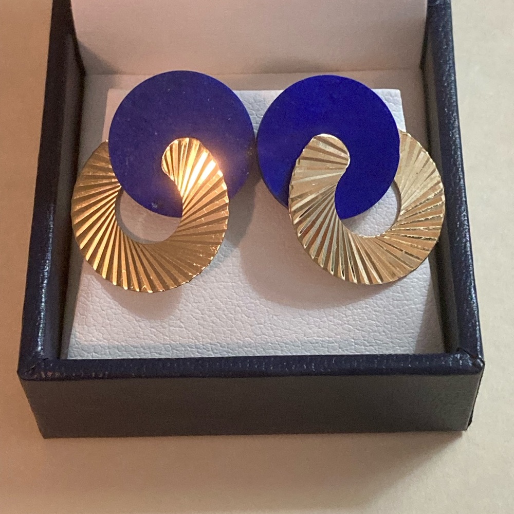 Peter Brams 14K Yellow Gold and Lapis Post Earrings